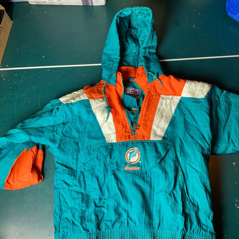 VTG 90s Pro Line Starter Miami Dolphins Jacket Front Pocket Small Hooded Coat